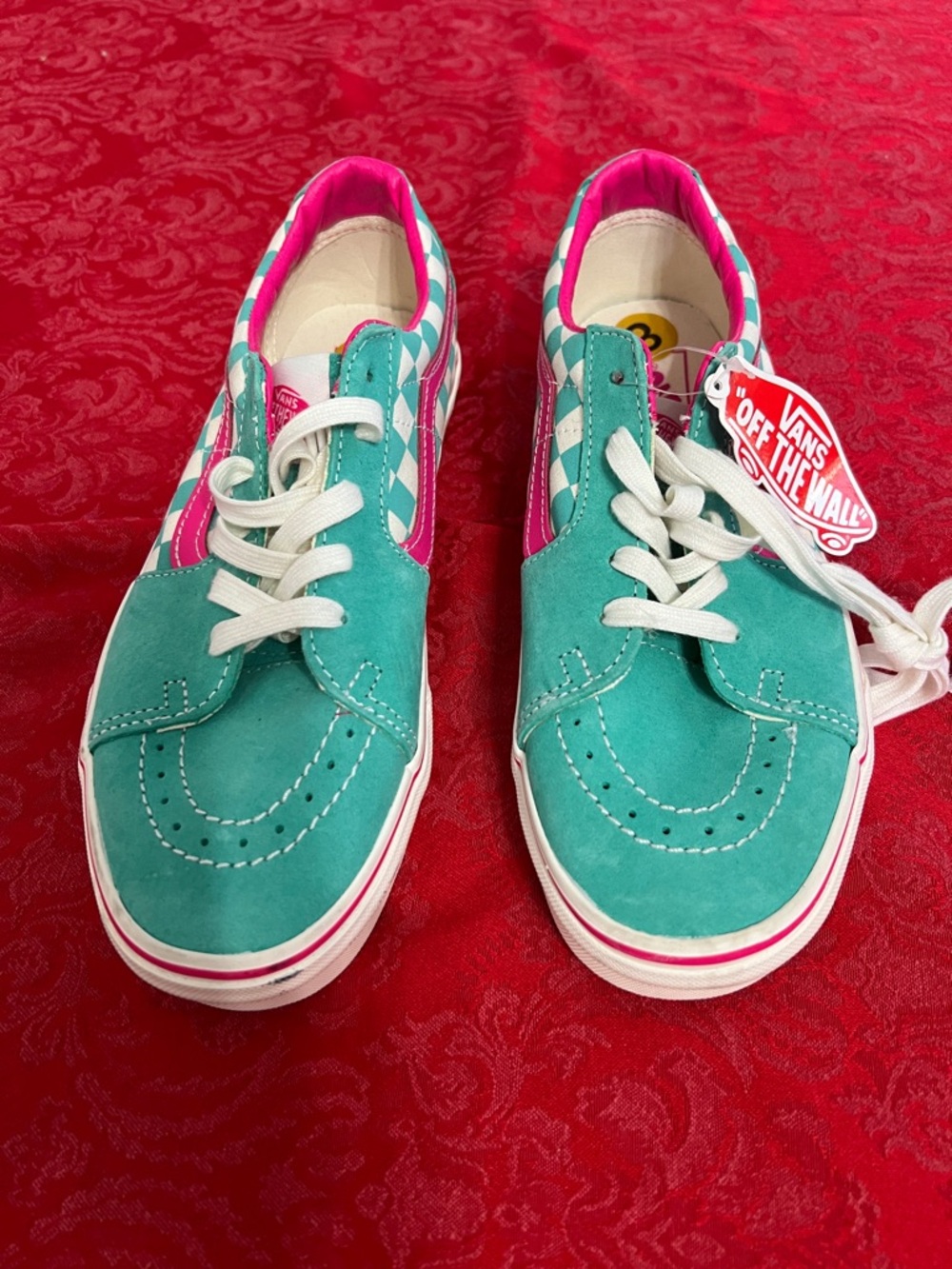 Vans Sk8-Low Teal Pink Checkerboard Sneakers Men 8 Women 9.5 NWT